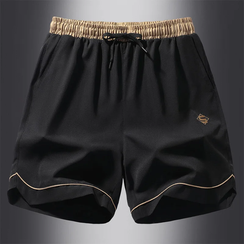 New Shorts Men Summer Motion Solid Color Patchwork American Style Large Size Breathable Quick Drying Ice Shreds All-match Pants