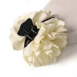 Elegant French Camellia Satin Hair Claw Clip in Solid Color (Beige)