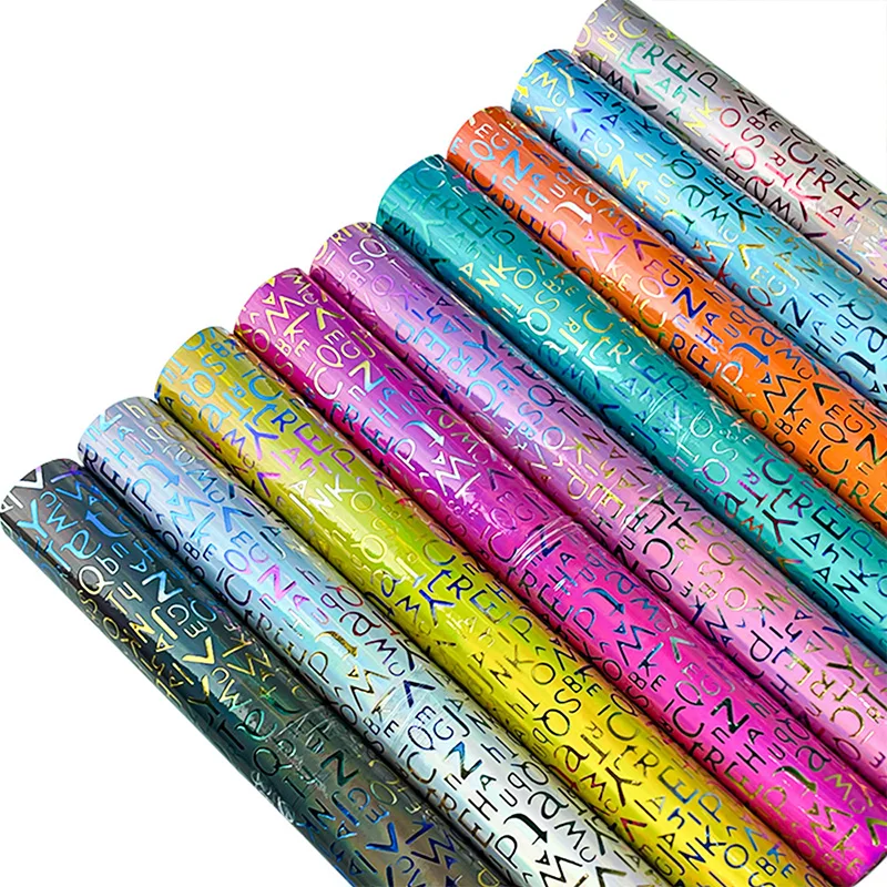 Illusion English Printing Roll Holographic Glossy PU Synthetic