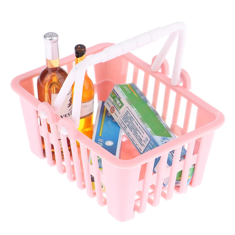 2Pcs Dollhouse Mini Shopping Hand Baskets Model Dollhouse Supermarket Basket For Grocery Toy Pretend Play