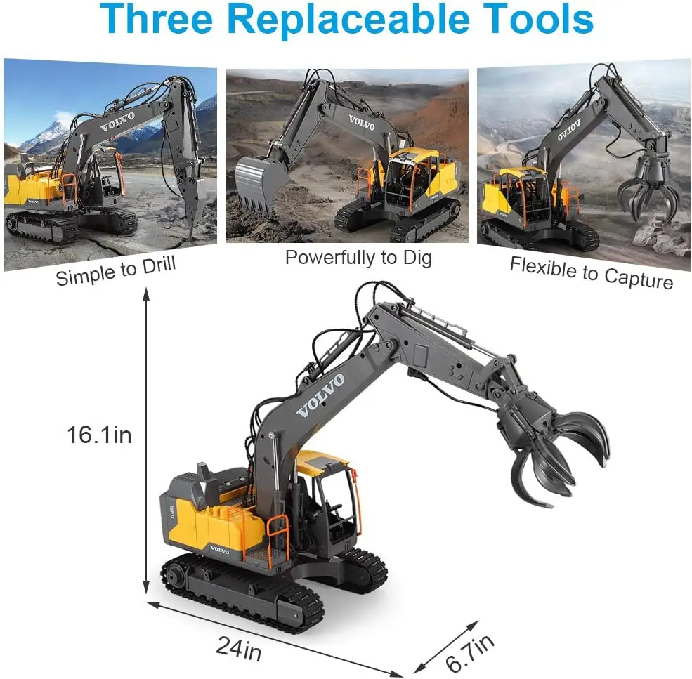 Double E E568 RC Excavator 1/16 17CH Crawler 3in1 Truck Alloy Digger Radio controlled Car Engineering Model Children's Day Gifts 2