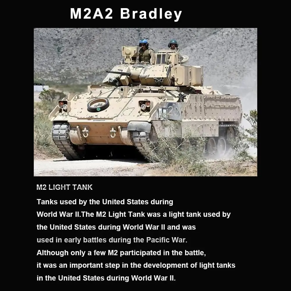 원격 조종 장갑병 수송차 모델 US M2A2 브래들리 대형 원격 조종 탱크 조명 장착 장갑 전투 탱크, T