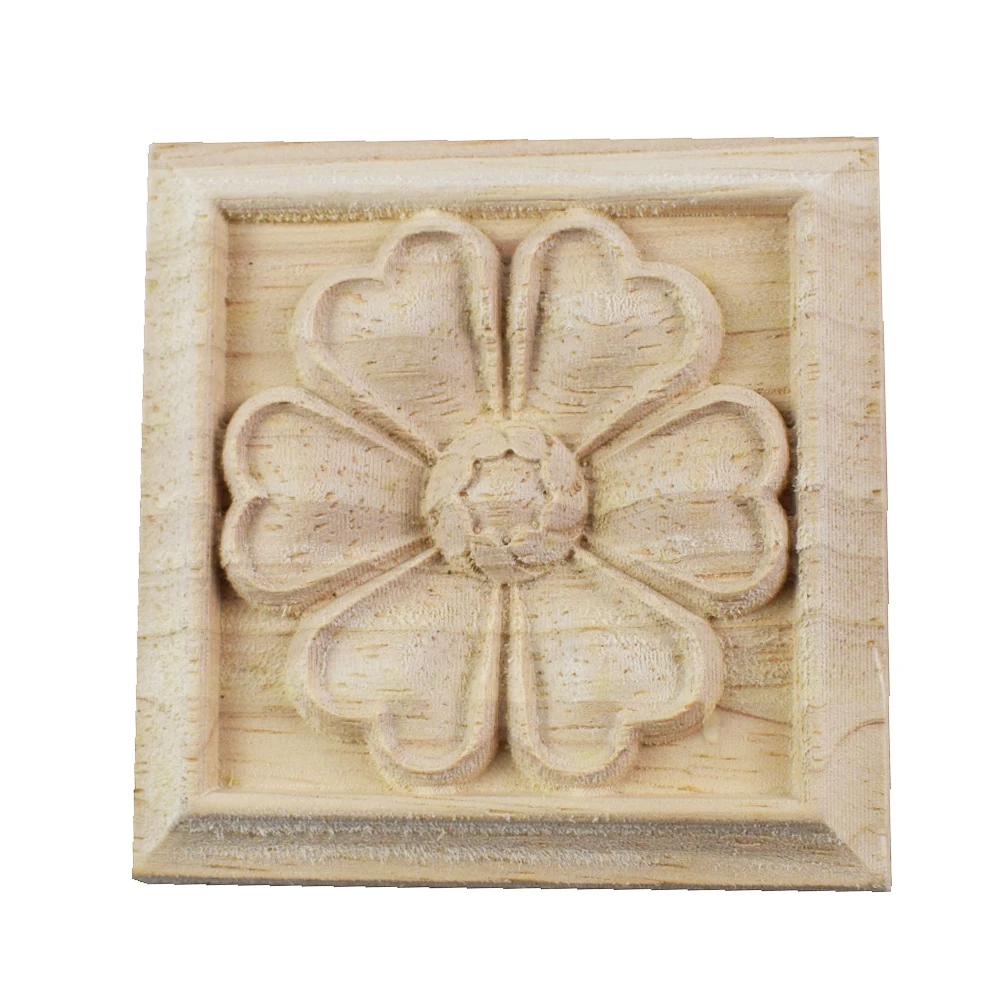 

4PCS European Style Wood Carved Decal Unpainted Onlay Applique Square Woodcarving Decal Corner Home Furniture Decor