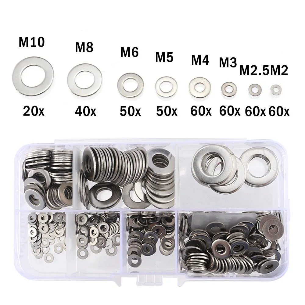 400pcs Car Seal Solid Gasket Washer Set Stainless Steel M2 - M10 Ring Auto Vehicle Tool Repair Accessory 4pcs 135mm car vehicle oil seal screwdrivers set o ring seal gasket puller remover pick hooks repair auto tools car accessories