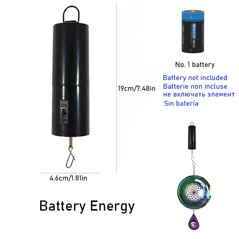 Moteur d'ornement, ornements de carillon éolien Le moteur rotatif tourne à  des vitesses moyennes ne charge pas ou ne stocke pas d'énergie Aucune  batterie requise avec crochet pour carillons : : Jardin