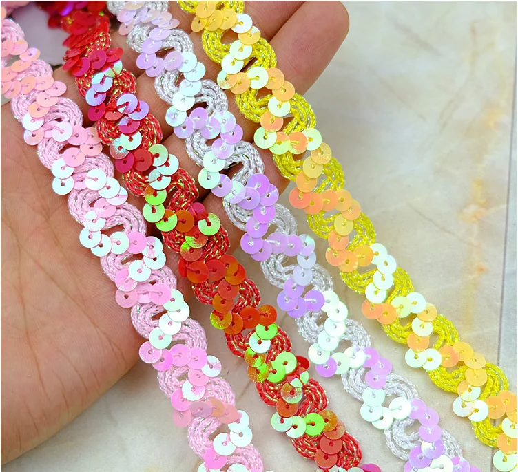 Sequined Embroidered Lace Ribbons Appliqued Cosplay Costumes Trims Band Lace Clothes Accessories 12 Yards 1.5CM Wide