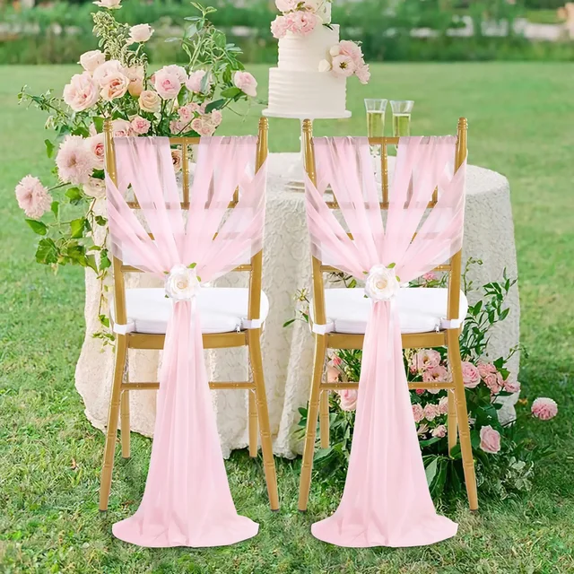 16 pièces 17x250cm ceintures de chaise en mousseline de soie 8 ensemble ceinture housses de chaise de mariage ruban rose vert sauge décor de chaise d'allée de fête de mariage 5