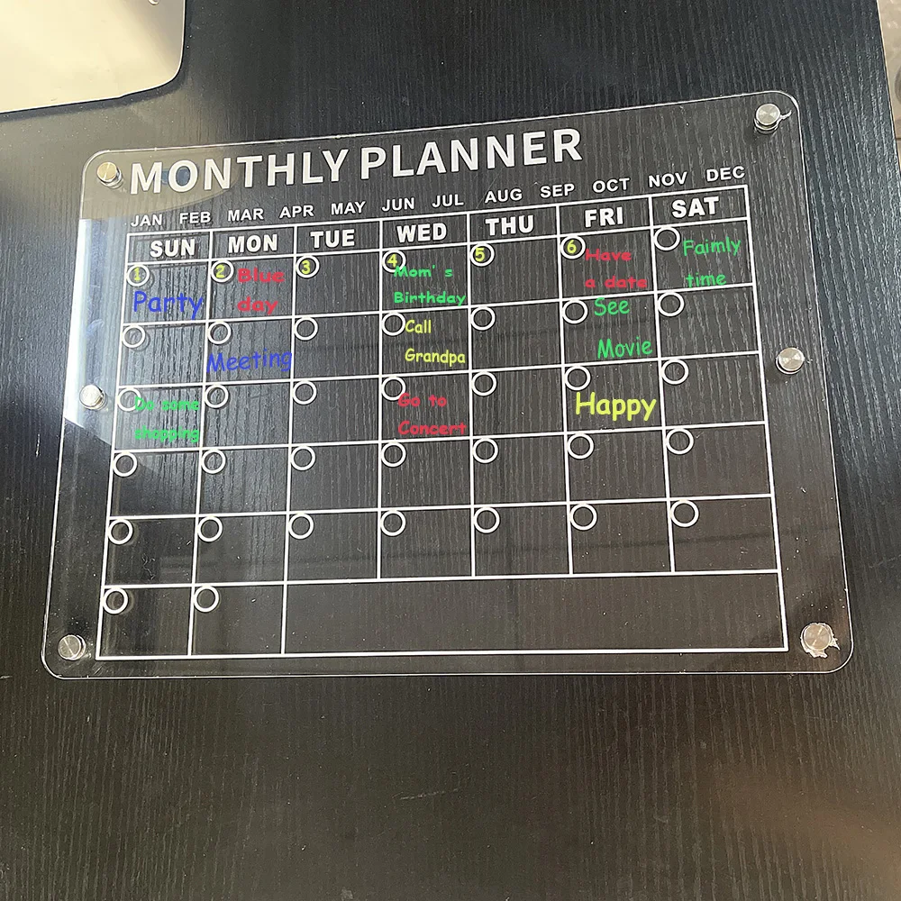 Acrylic magnetic calendar for fridge Strong magnetic calendar for fridge Clear Monthly Planner and Weekly Planner dry erase