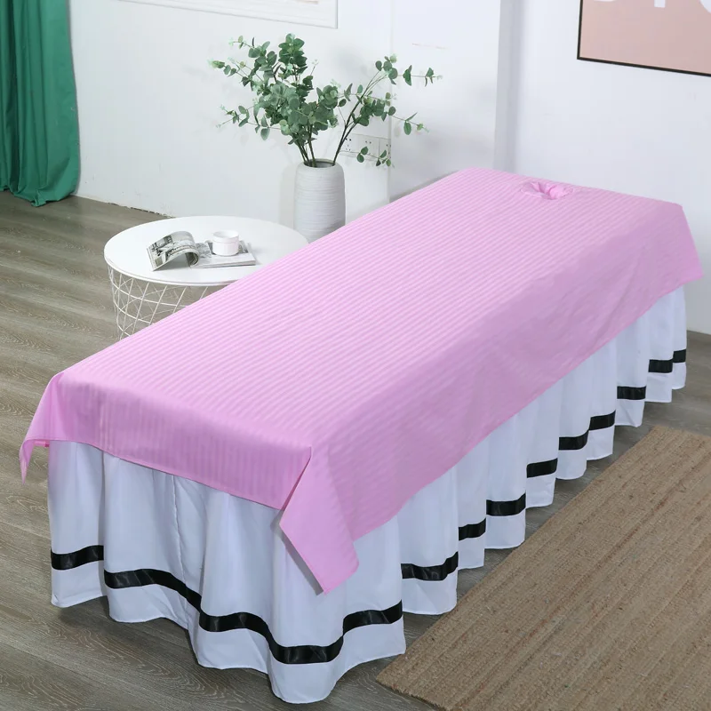 1Pcs Cotton Striped Beauty Salon Bed Sheets SPA Massage Club Bed Table Cover Bed Sheets With/no Hole Sabanas 3