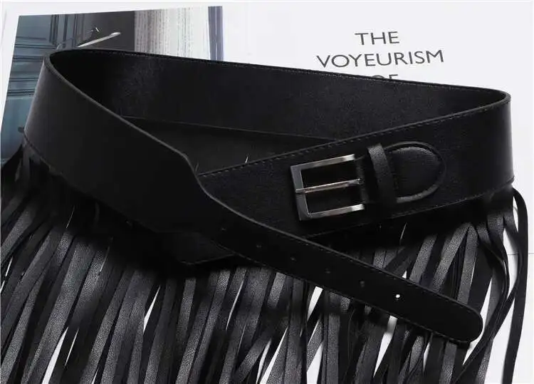LANMREM Basics PU Leather Skirt Women Belt Black Color High Street Decoration Full Tassels Skirts Female New Fashion 2DC1326 23 S8969d0d545ce4563998801069210b10aY