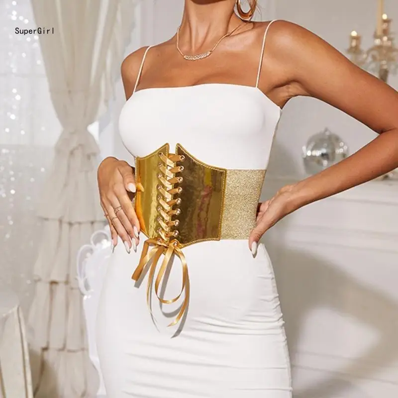 

Gold Corset Belt Big Gold Belt For Women Elastic Belt for Dress Wide Dress Belt y2k Corset Underbust Waist Cinchs Belt