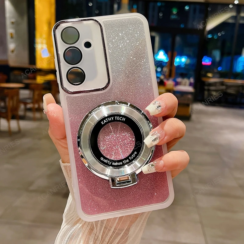 Glitter Clear Silicone Case with Circle Magnetic Stand Cover