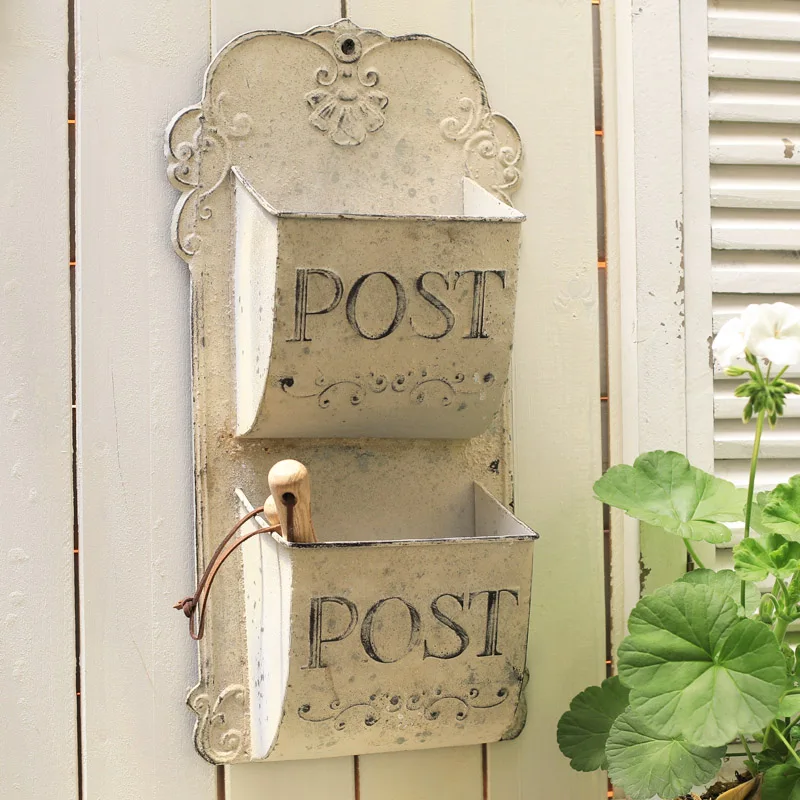 Outdoor Wall Mounted Mailbox Metal Letter Box French Rural Style Wind Storage Box Home Decoration Leaving Message wall mounted mailbox