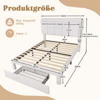 Каркас кровати с мягкой обивкой LVHOM 140x200 см, регулируемым изголовьем Тедди, бархатом, светодиодной подсветкой и USB-портом, современный каркас кровати — изображение 6