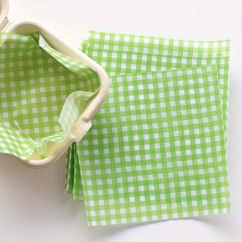 100 sheets , Plaid Pattern Wax Paper Sheets (7.09''x7.09''), Grease Resistant Food Wrapping Paper, Disposable Food Wrappers