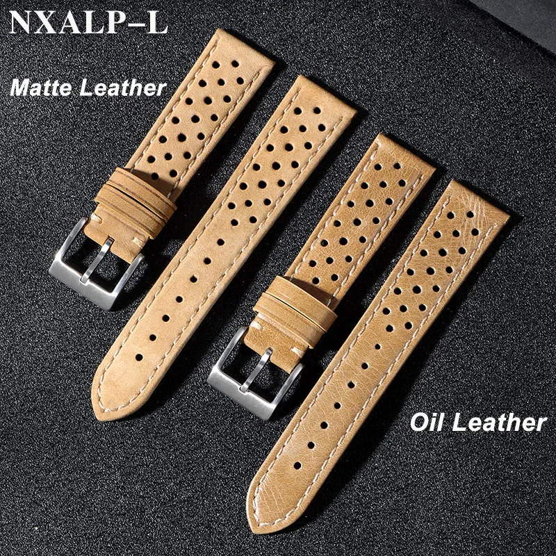 Breathable Cowhide Leather Watch Strap – Oil/Matte Finish Adjustable Wristband