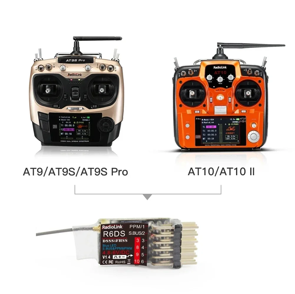 Récepteur Radio R6DS 10 Canaux SBUS/PPM/PWM pour Radiolink AT9/AT10