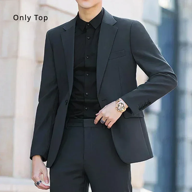 S-6XL 남성용 비즈니스 캐주얼 블레이저, 한국 트렌드 슬림핏 단색 세트 재킷, 우아한 럭셔리 블레이저, 싱글 탑 신랑 웨딩