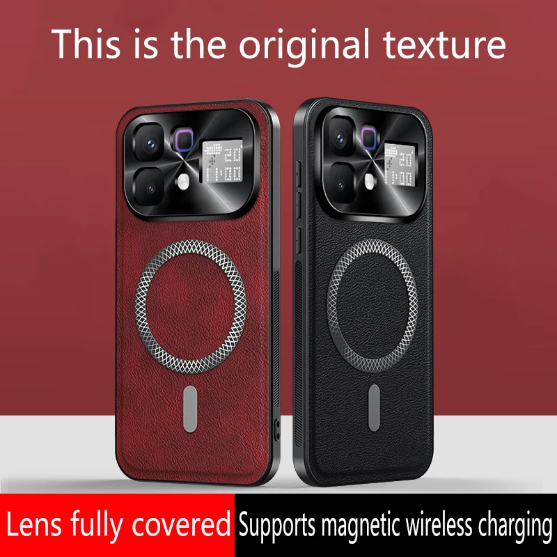 Shockproof Leather Wireless Charging Magnetic Case with Anti-Drop Protection and Slim Camera Guard