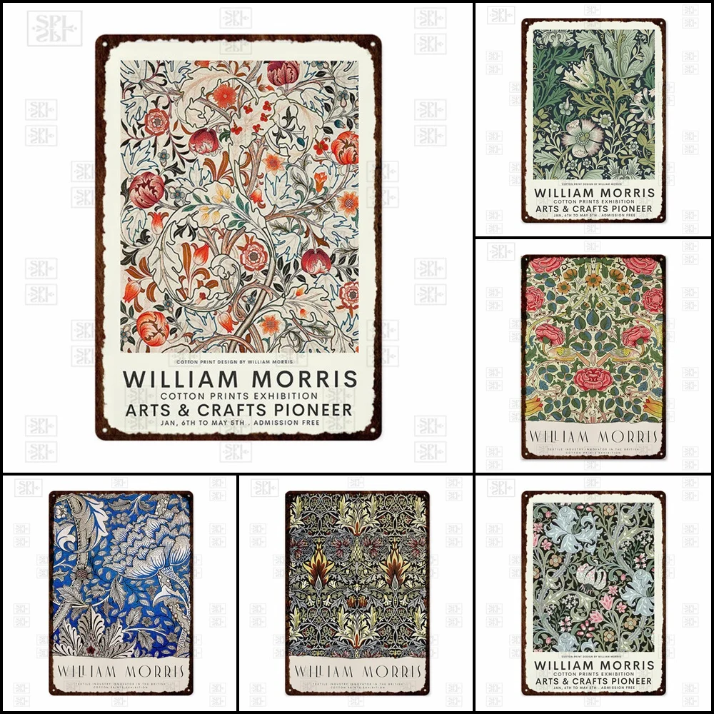 

William Morris Museum Series Metal Tin Posters Vintage Print Aesthetics Metal Plates Pub Bar Sign Man Cave Metal Tin Plaques