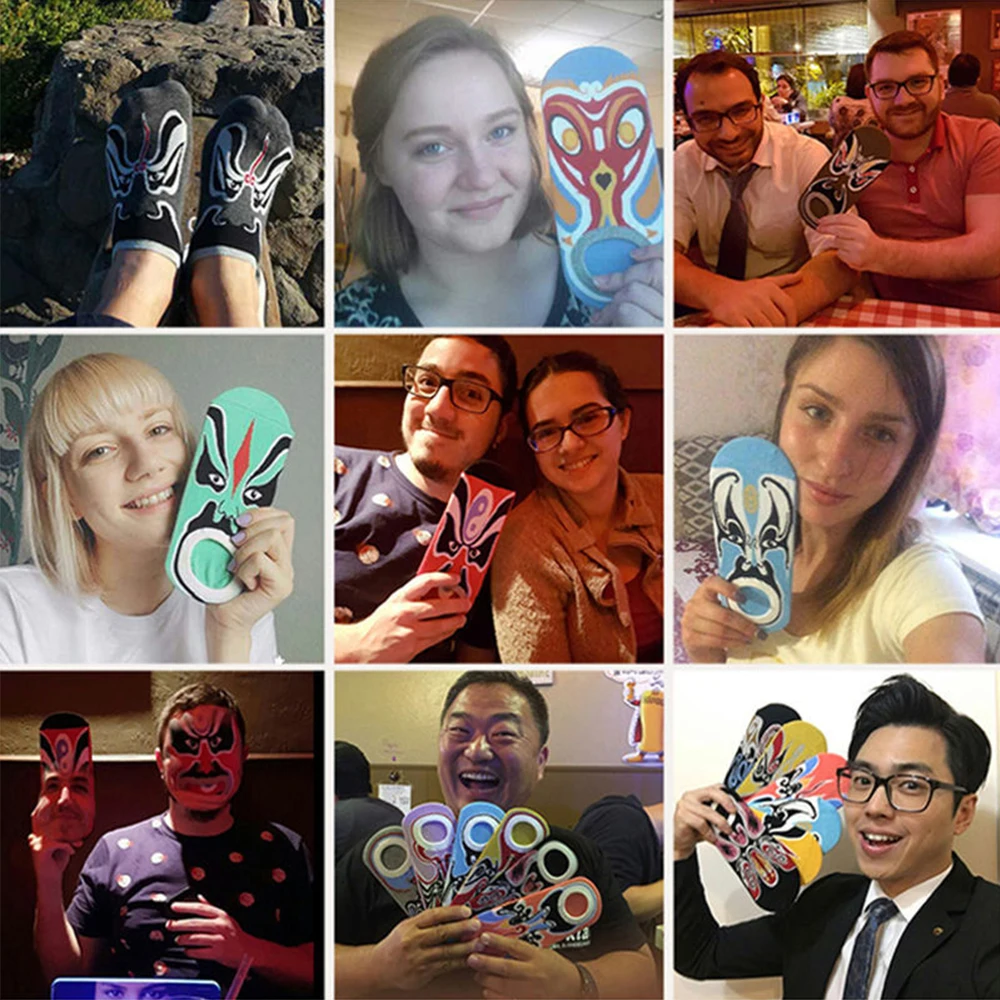 6Pairs Peking Opera Pattern Boat Sock Pure Cotton Breathable Deodorant Shallow Mouth Low-Top Tide Colorful Chinese Style Socks