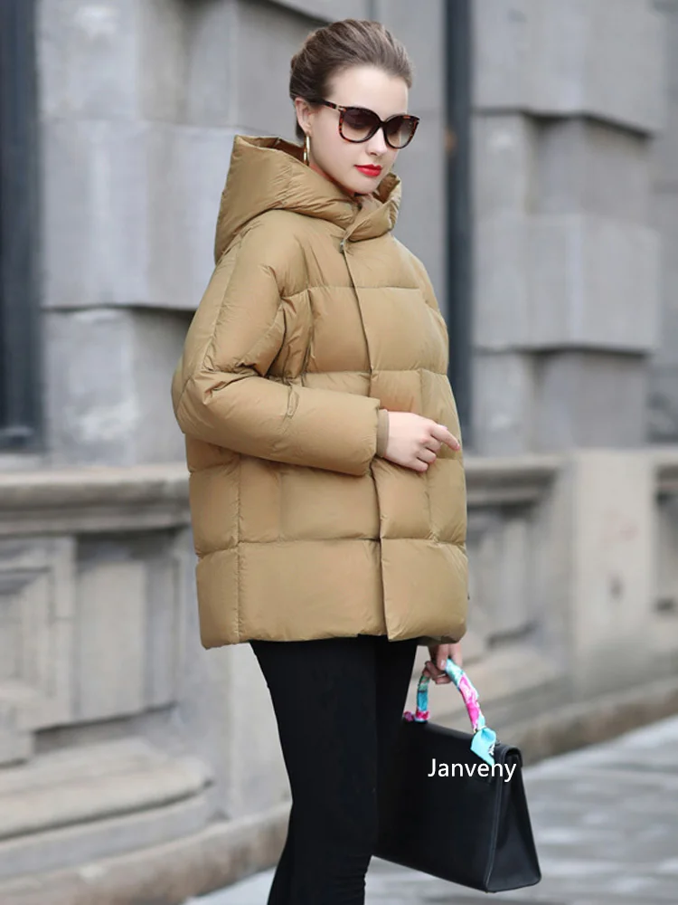 

New Short Down Jacket Women Winter Warm Hooded 90% Duck Down Coat Female Loose Thick Puffer Feather Parkas