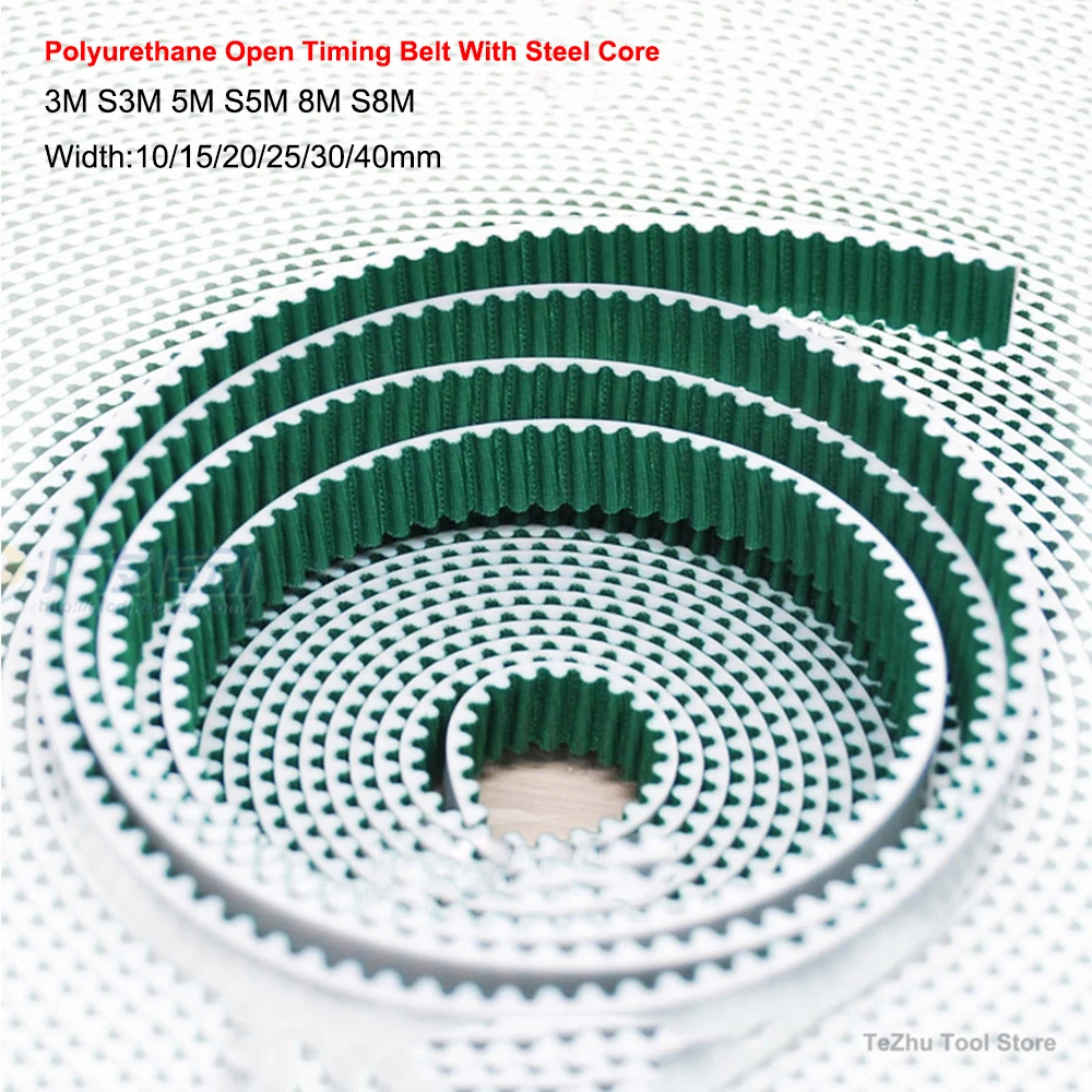 

1Meter Open Timing Belt With Steel Core Polyurethane Timing Belt Tooth Surface With Green Synchronous Belt 3M S3M 5M S5M 8M S8M