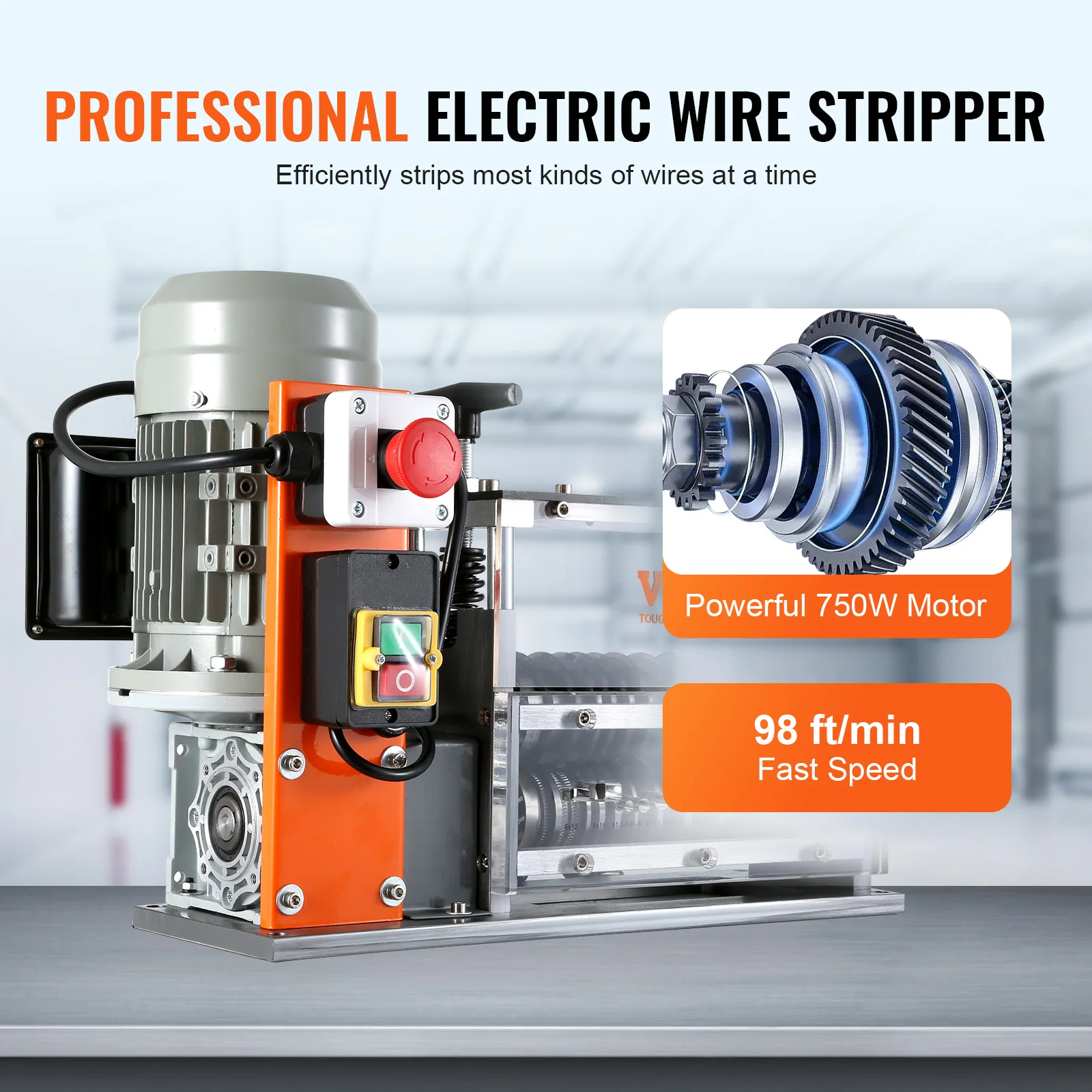VEVOR Electric Wire Stripping Machine Cable Stripper Peeler 750W 1.5-32mm 10 Channels Acrylic + Aluminum Scrap Copper Recycling 2