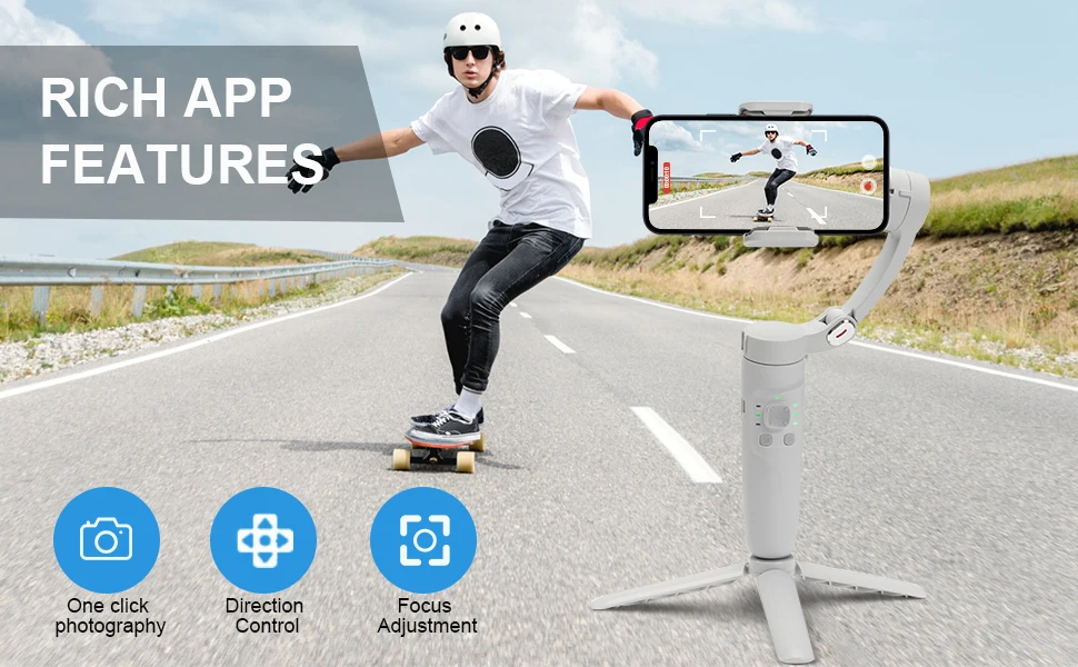 Stabilizzatore a 3 assi pieghevole per smartphone, iPhone e Android, ideale per riprese video e vlog._voghion.com