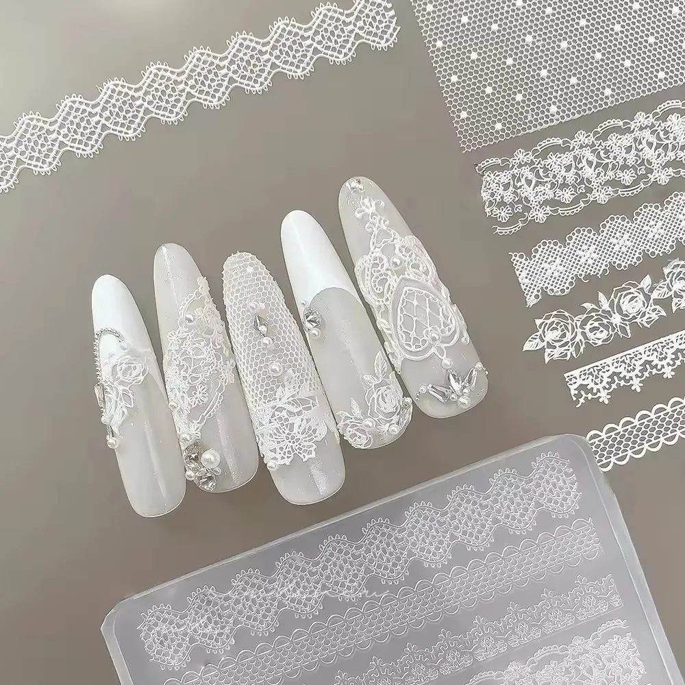 1개 3D 레이스 장미 실리콘 네일 아트 몰드 속이 빈 프렌치 보우 그리드 참 네..