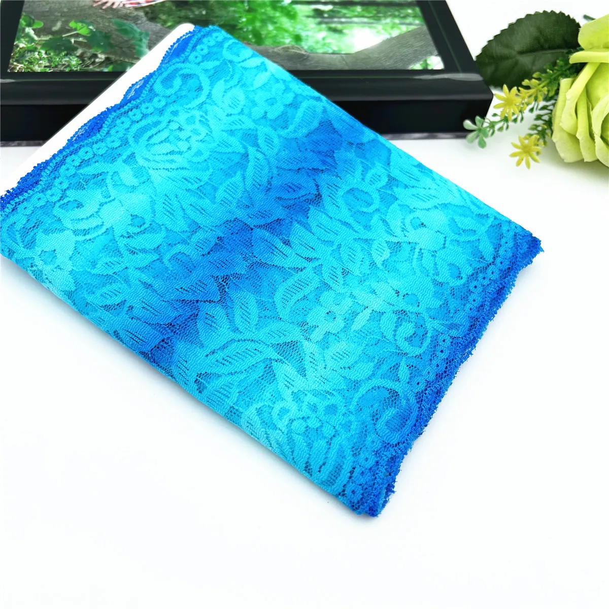3y/lot Width 16cm Light Blue Elastic Stretch Lace Trim 2