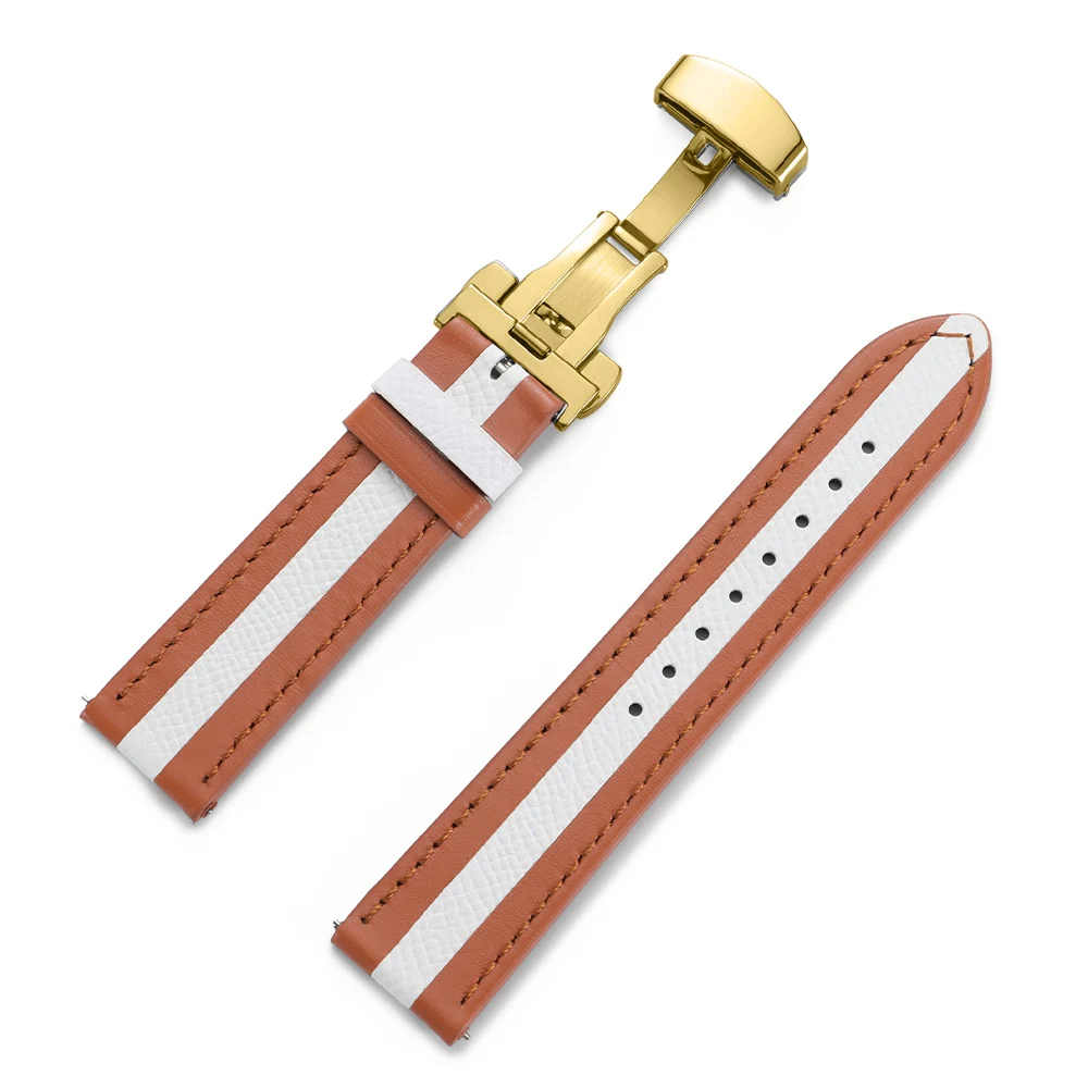 Colorful Calfskin Leather Watch Strap with Butterfly Buckle