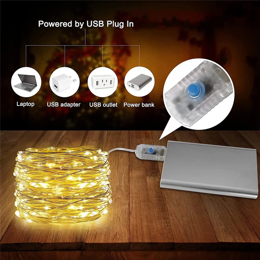 문자열 조명 요정 Led USB 8 모드 5/10M/20M 50/100/200LED WithRemote 제어 Garlands 홈 웨딩 크리스마스 휴일 장식 램프