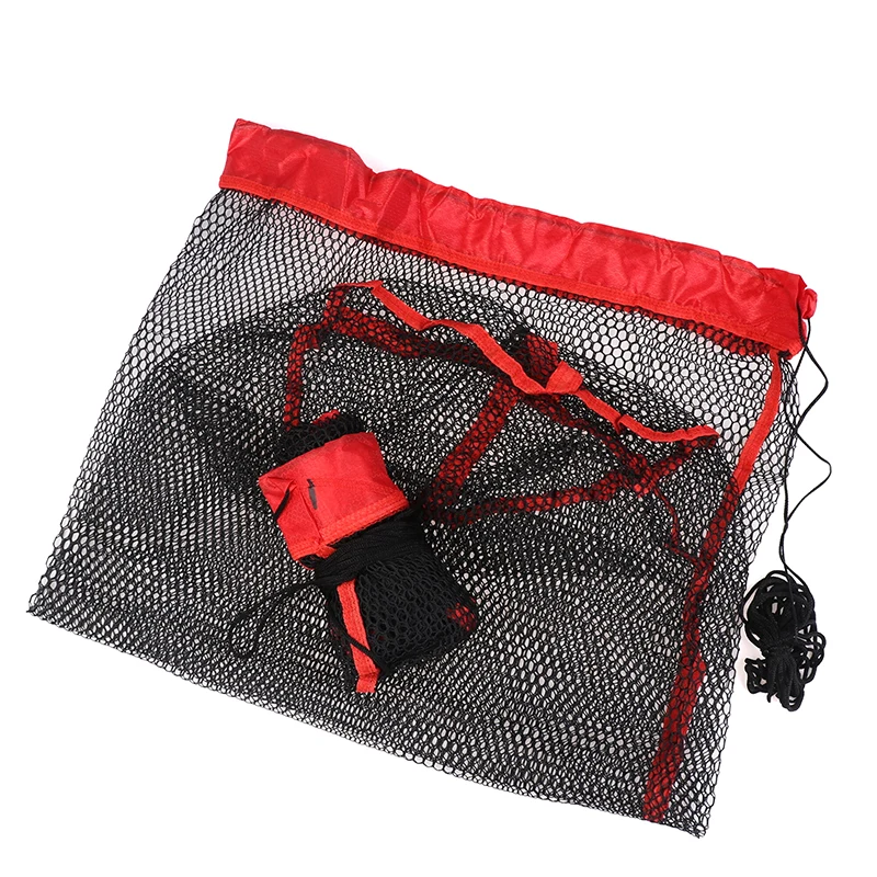 Fish Landing Net,Fishing Catching Collection Bag With Drawstring Portable Folding Thickening Small Grid Mesh Bag Fishing Gear