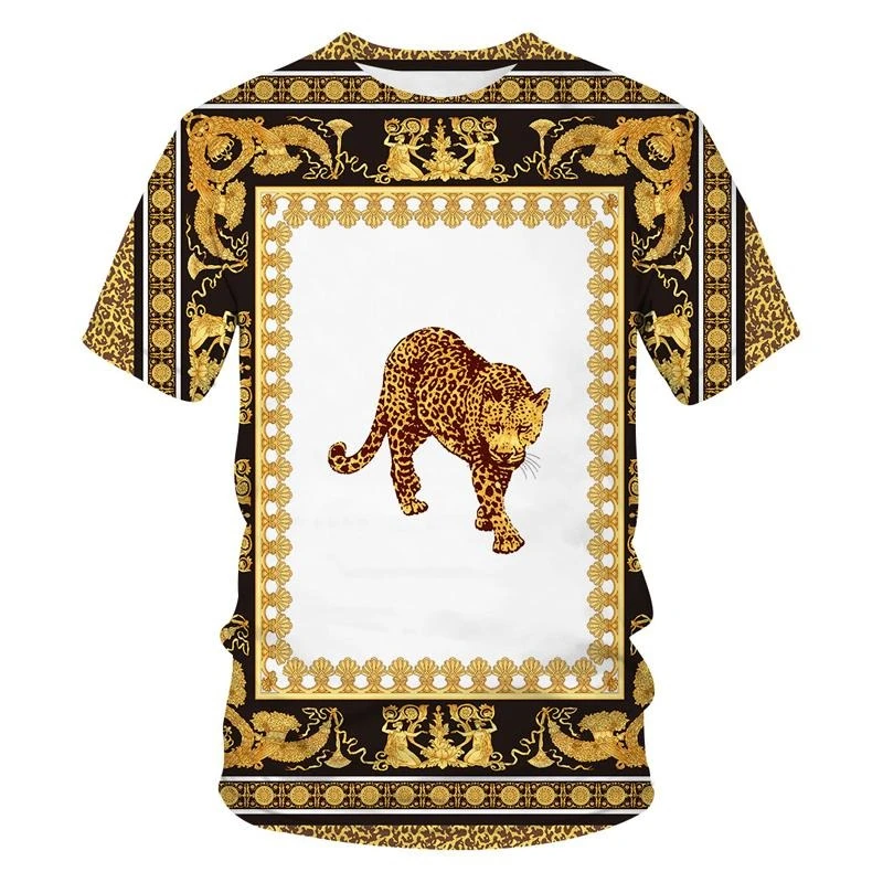 Men Unisex Baroque Golden 3D Print T-Shirt Crew Neck Streetwear Tee 2XS-5XL