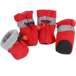 Set of 4 Waterproof Anti-Slip Winter Dog Boots - Thick, Warm Footwear - 5 (Spring Red)