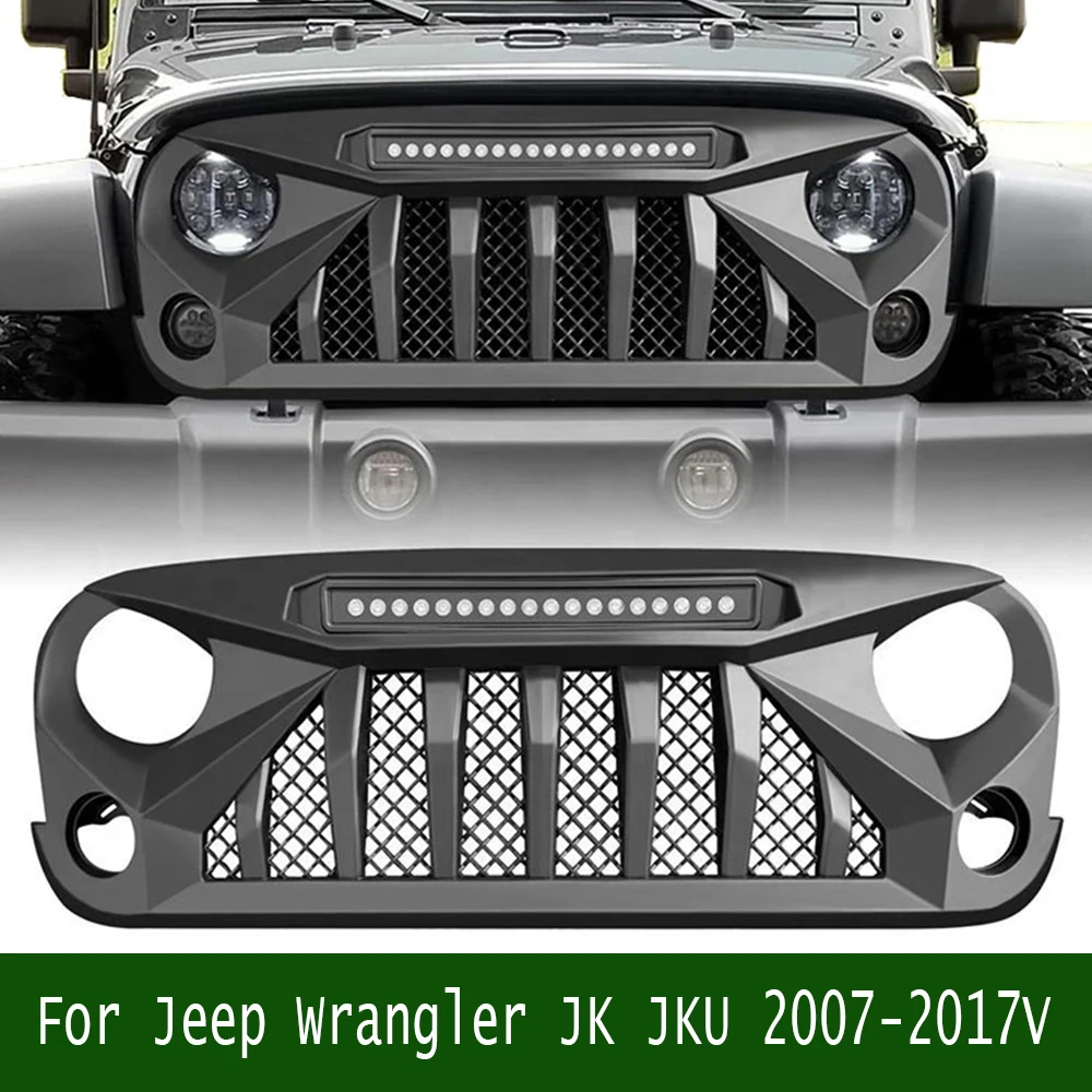 

For Jeep Wrangler JK JKU 2007-2017 w/LED4x4 Off Road Front Grille Accessories Car Racing Grills Bumper Mesh Modified Grill Fit
