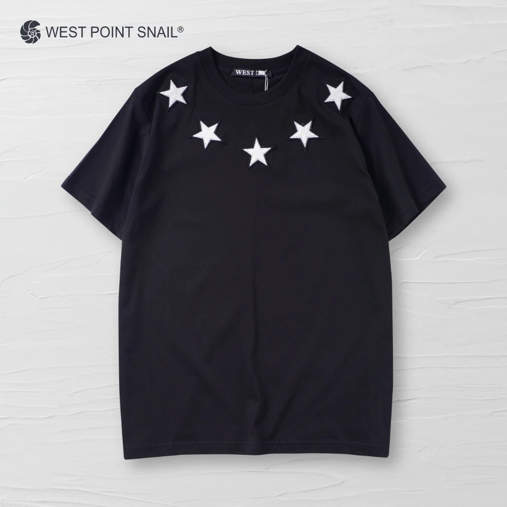 

Men Women T-Shirts Stars Flocking-Embroidery Couple Tees Casual Korean-Style Hip Hop O-Neck Tshirt Broadcloth Short Sleeve Tops