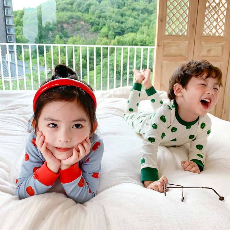 مجموعة ملابس بيجامة قطنية للرضع ، بلوزة بأكمام طويلة من التفاح ، بنطلون ملابس منزلية ، بدلات أطفال بنات ، طفلة رضيعة ، ربيعية وخريفية ، 2 ملابس