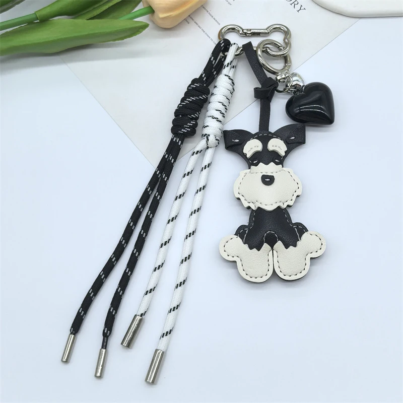 Cute Schnauzer Dog Bag Pendant Creative Nylon Woven Rope Keychain Sports Phone Case Hanging Car Keyring Decorative