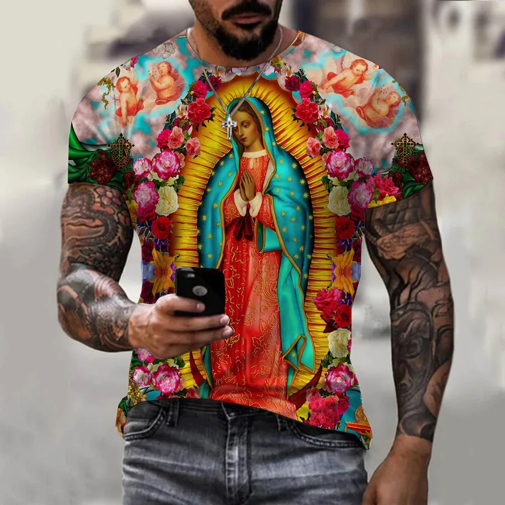 

2023 New Men Women High Quality Guadalupe Virgin Mary Catholic Cosplay 3D Printed T-shirt Unisex Fashion Casual Oversized Tops