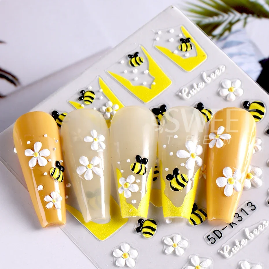 5D Summer Beach Nail Stickers Wave Shell Nail Decal Ocean Starfish Wave Nail Design Self-adhesive Nail Art Supplies Decoration