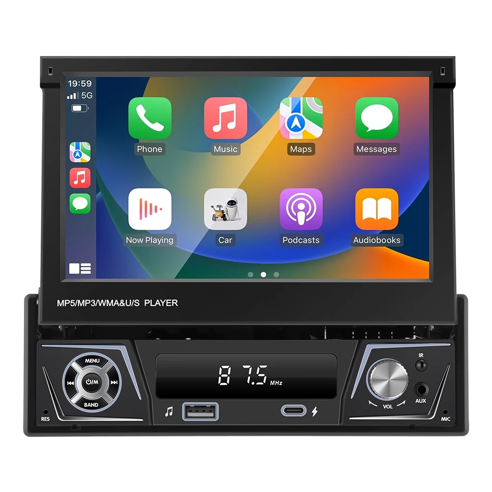 Universal 7 IPS Retractable Screen 1 din Car Radio Android Carplay Auto gps  Navigation 1Din Android 11 Multimedia Video Player - AliExpress