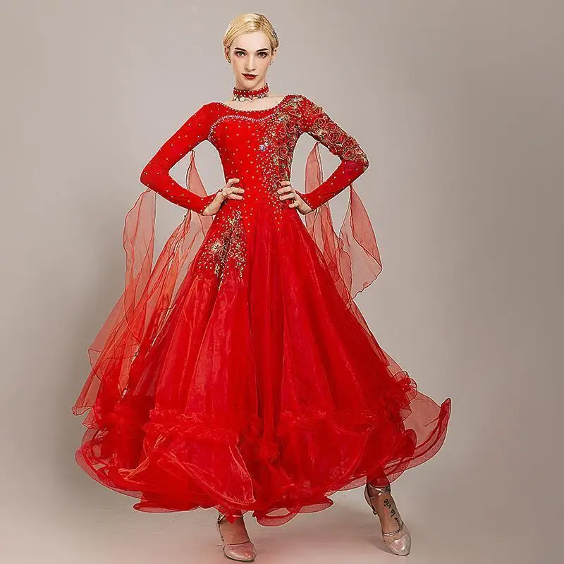 High End Diamond Studded New Modern Dance Dress Ballroom Dance Competition Performance Costume Waltz Skirt