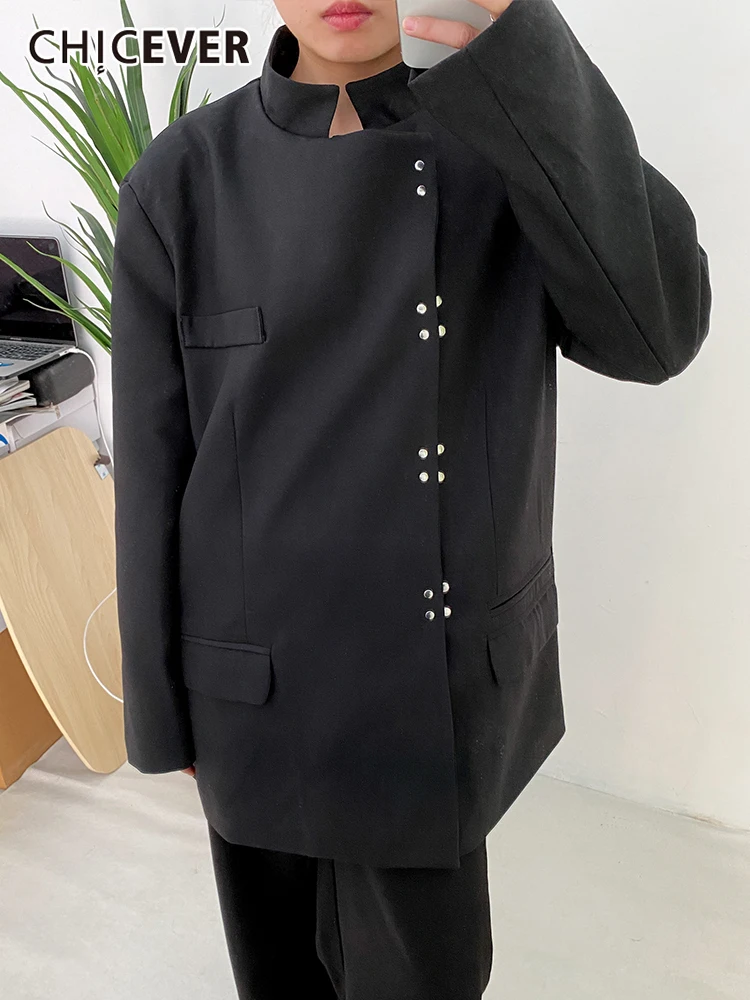 

CHICEVER Solid Blazers For Women Notched Long Sleeve Patchwork Casual Slim Temperament Blazer Female Autumn Clothing Fashion New