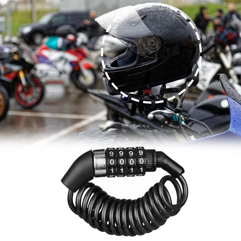 

Motorcycle Bicycle Anti-Theft Chain 4-Digit Password Combination Helmet Lock Safety Portable Cable Lock Durable Wire Rope