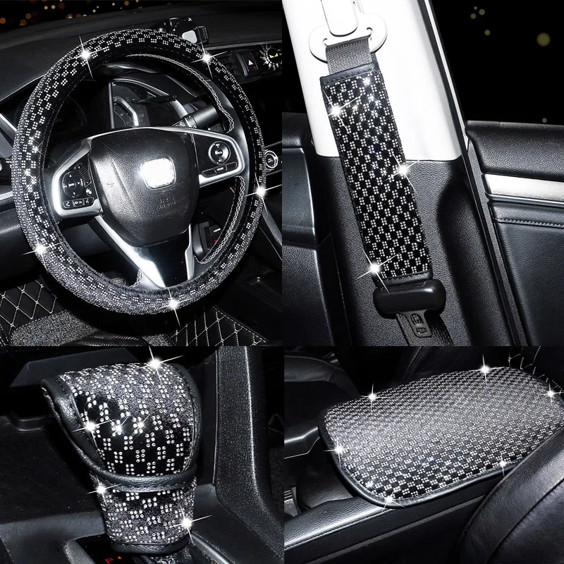 

Crystal Diamond Car Steering Wheel Covers Bling Rhinestone Handlebar Cover Auto Interior Decoration Accessories For Women Ladies