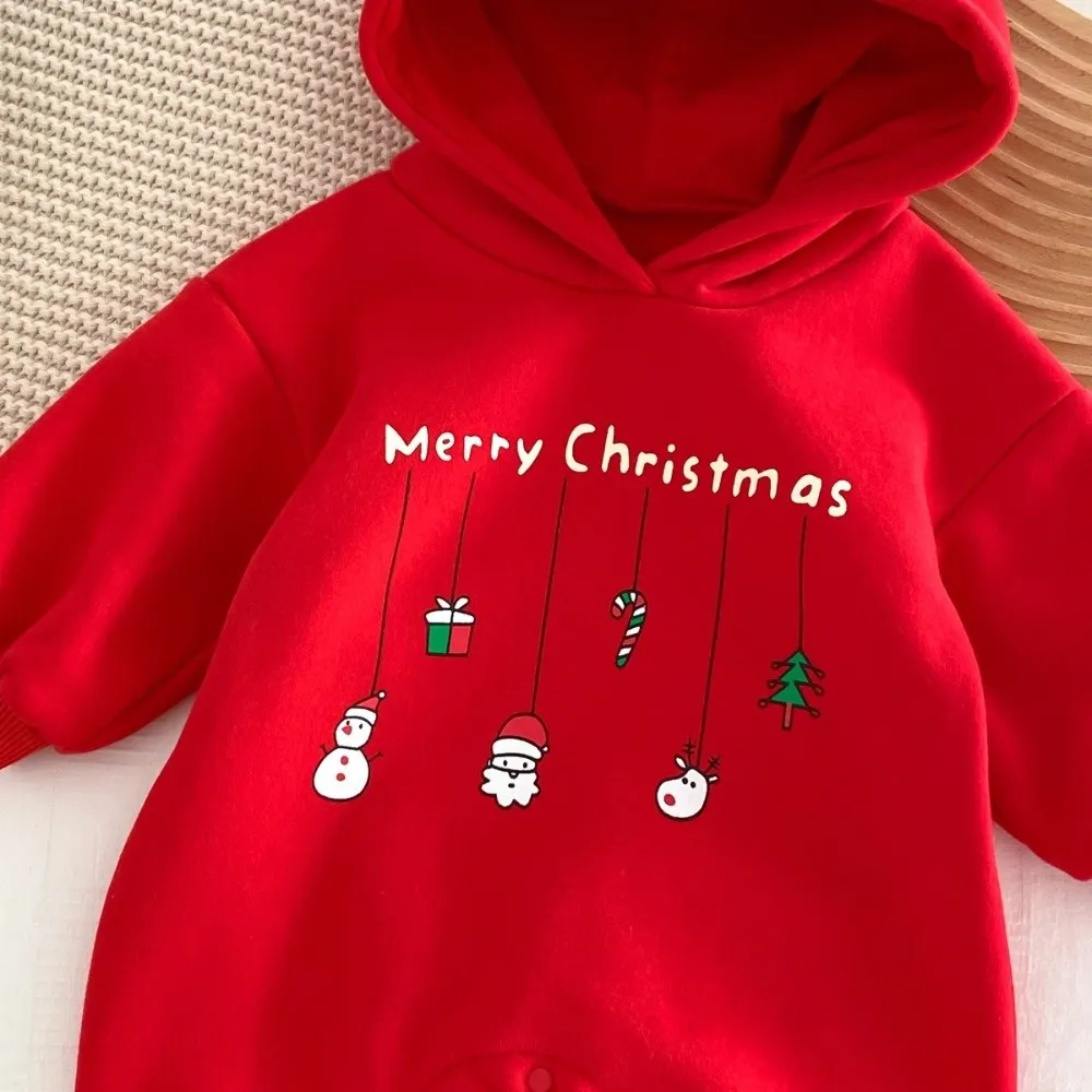 Boys Girls Letters Print Christmas Romper Hooded Christmas Jumpsuit Hooded Jumpsuit Fall Winter