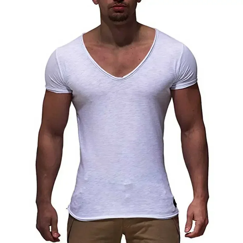 

A3503 New arrival deep V neck short sleeve men t shirt slim fit t-shirt men thin top tee casual summer tshirt camisetas hombre