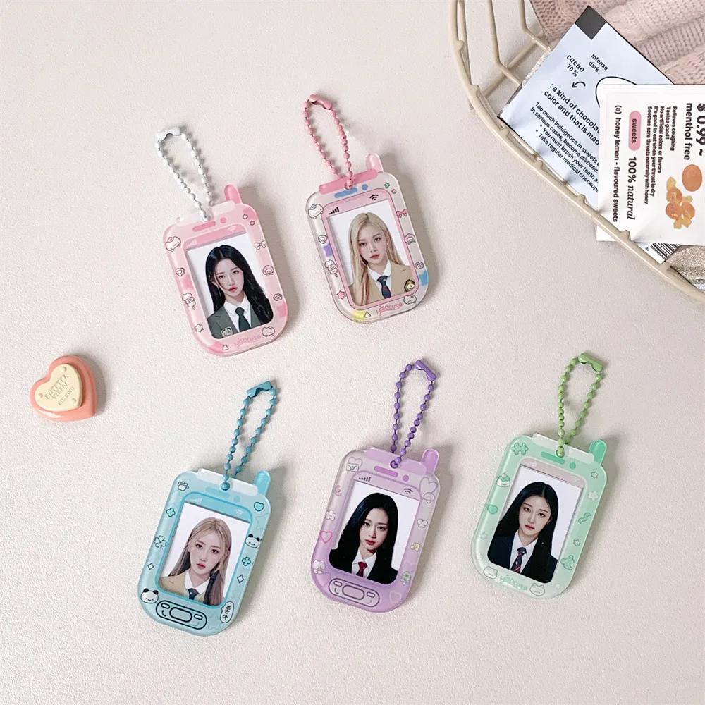 Kawaii Ins Star Acrylic Mobile Phone Shape 1 inch Photocard Holder Card Wallet Idol Photo Holder Bag Pendant School Stationery